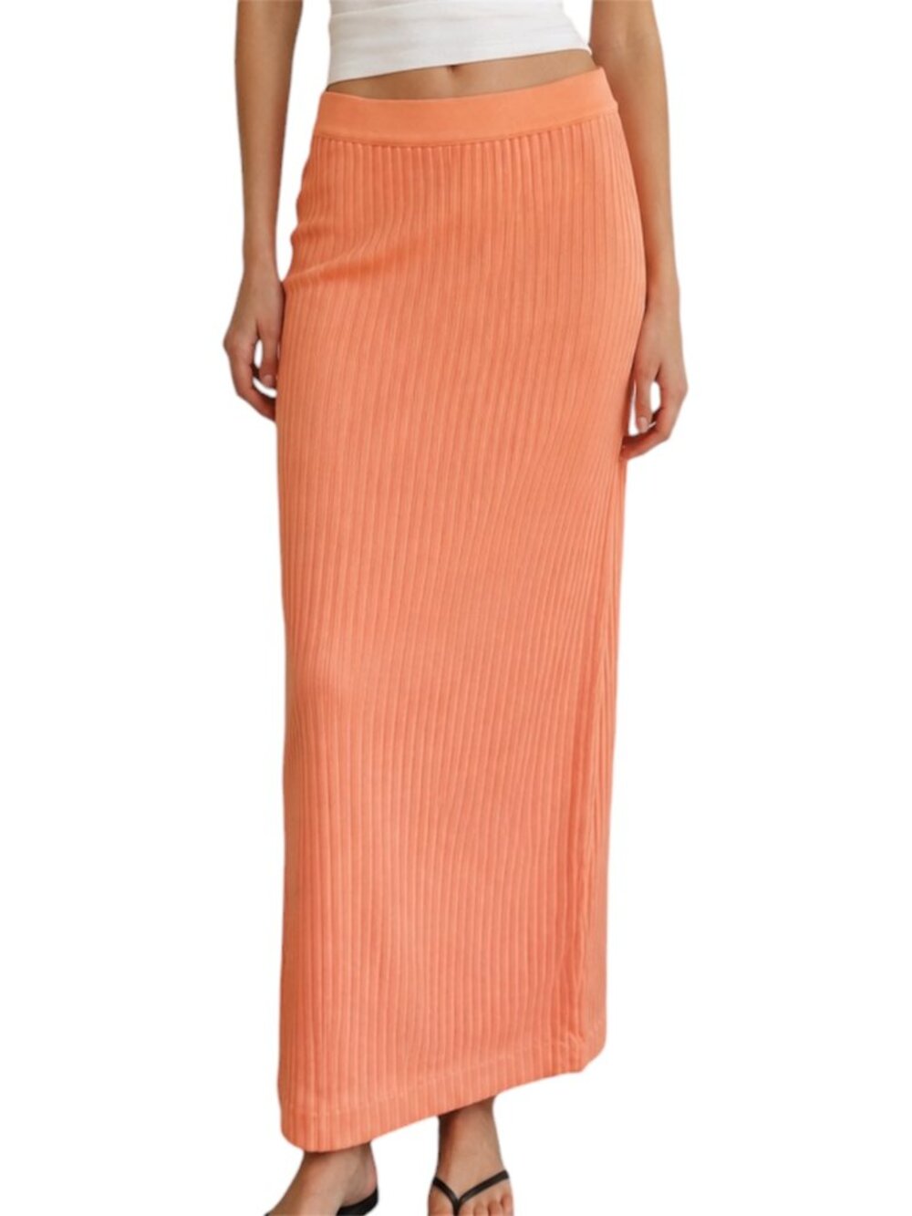 Size L House of CB Eve Neon Orange Ribbed Bodycon Maxi Skirt